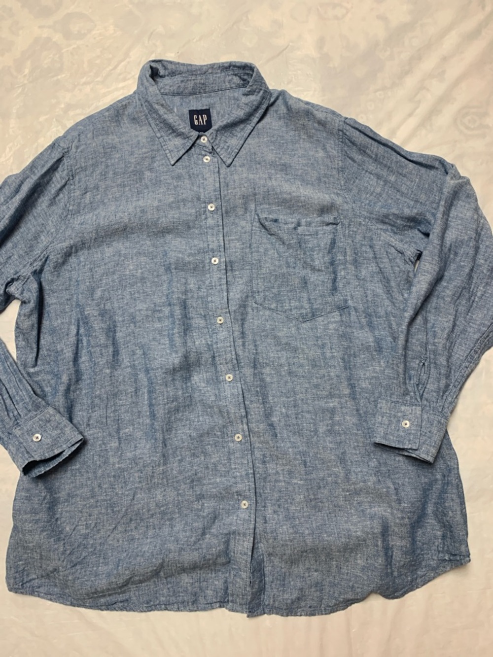 Gap Linen Blue Lagenlook Button Up Shirt Minimalist Beachy Size XXL